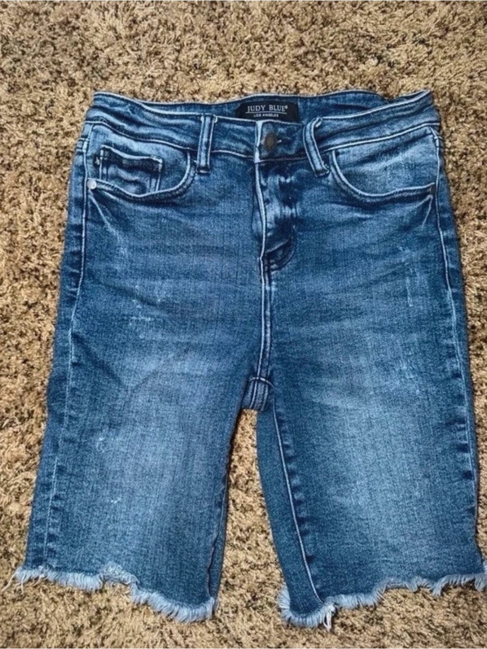 Judy Blue Dark Blue Frayed Hem Denim Bermuda Shorts